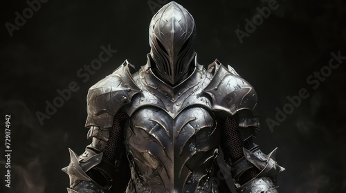 Knight armor on a dark background. Iron armor. Metal armor. Metal armor.