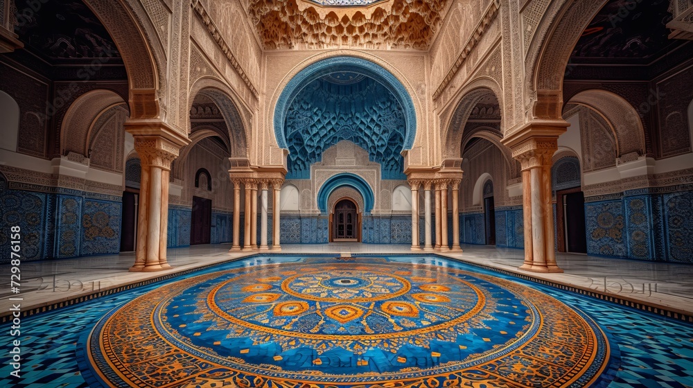 Arabian Nights Swimming Pool with Arched Ceiling Generative AI
