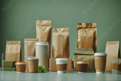 A company using biodegradable packaging for its products, reducing environmental footprint. Concept of sustainable packaging and corporate responsibility. Generative Ai.
