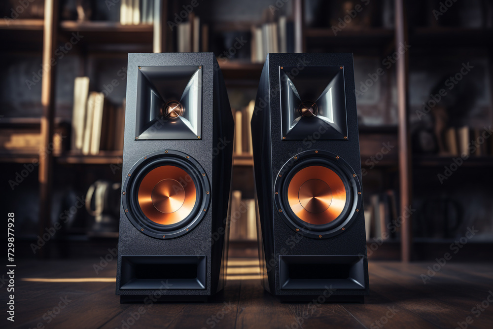 3d illustration of audio system with many speakers over Large Audio ...