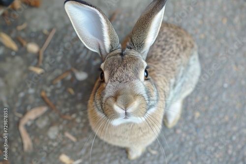rabbit ears up  sniffing camera from above