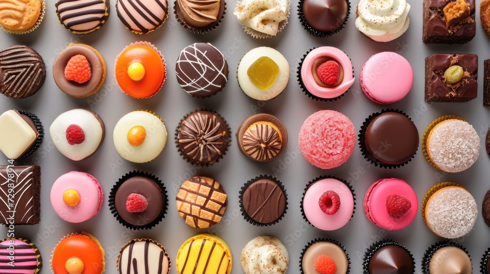 Arrange sweets in a visually appealing pattern and Array of vibrant, meticulously arranged confections Arrange sweets in a visually appealing pattern and Array of vibrant, meticulously arranged confections