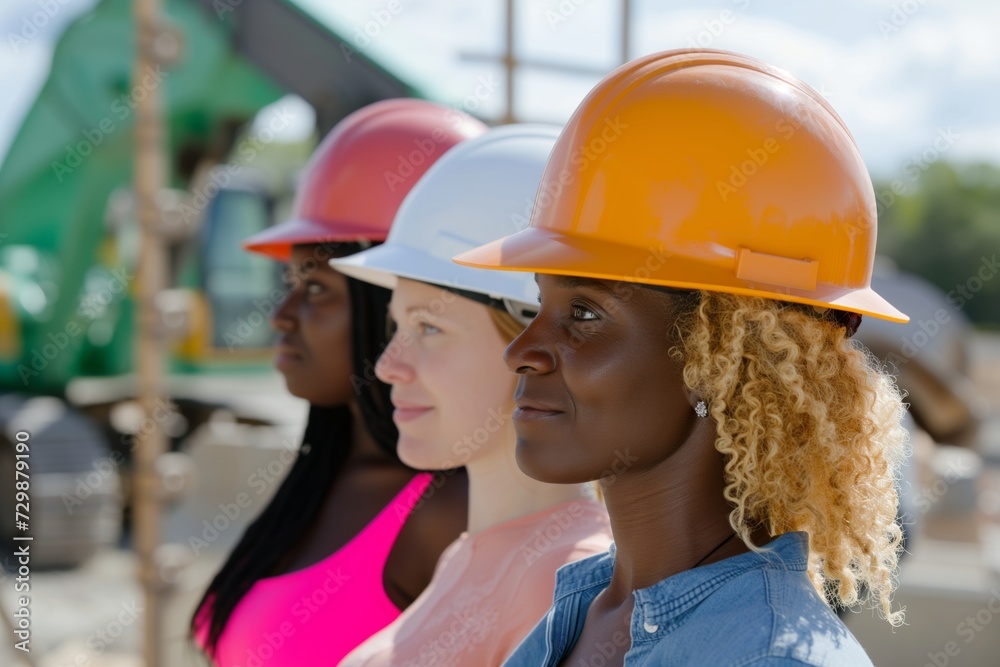 mixedrace women with hard hats at a construction site mixedrace women with hard hats at a construction site