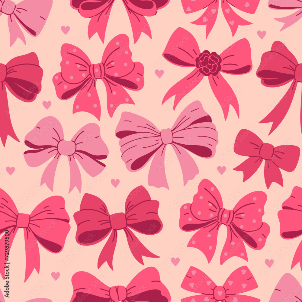 Seamless pattern with pink ribbon bows. Vector graphics.