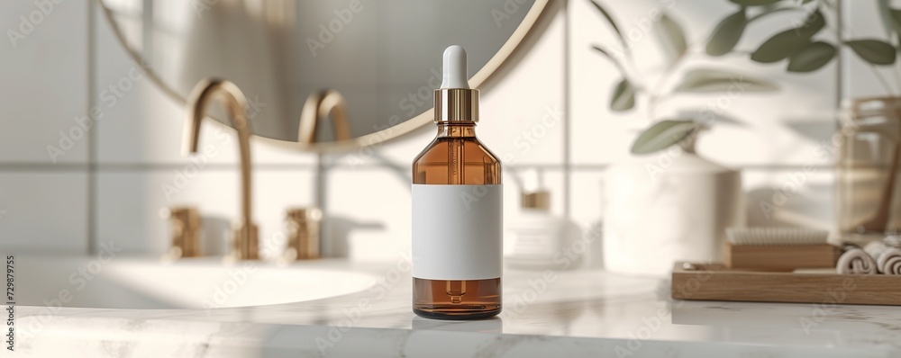 A brown blank glass bottle with serum A brown blank glass bottle with serum
