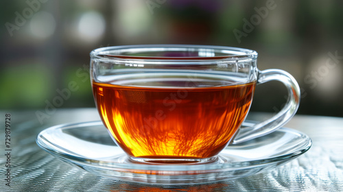 Embrace tranquility: steam curls from a cup, carrying the comforting scent of steeped tea leaves.
