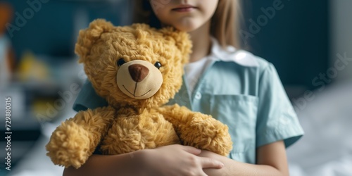 Little girl with teddy bear in hospital