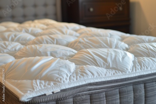 closeup of a luxury mattress topper on a kingsize bed photo
