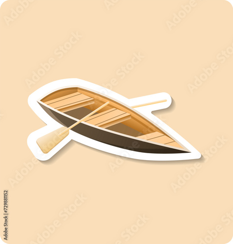 Boat sticker illustration. Boat, paddle, wooden, water. Editable vector graphic design.