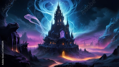 Enchanted Castle Amidst the Ethereal Night illustration, wallpaper, print, book, 