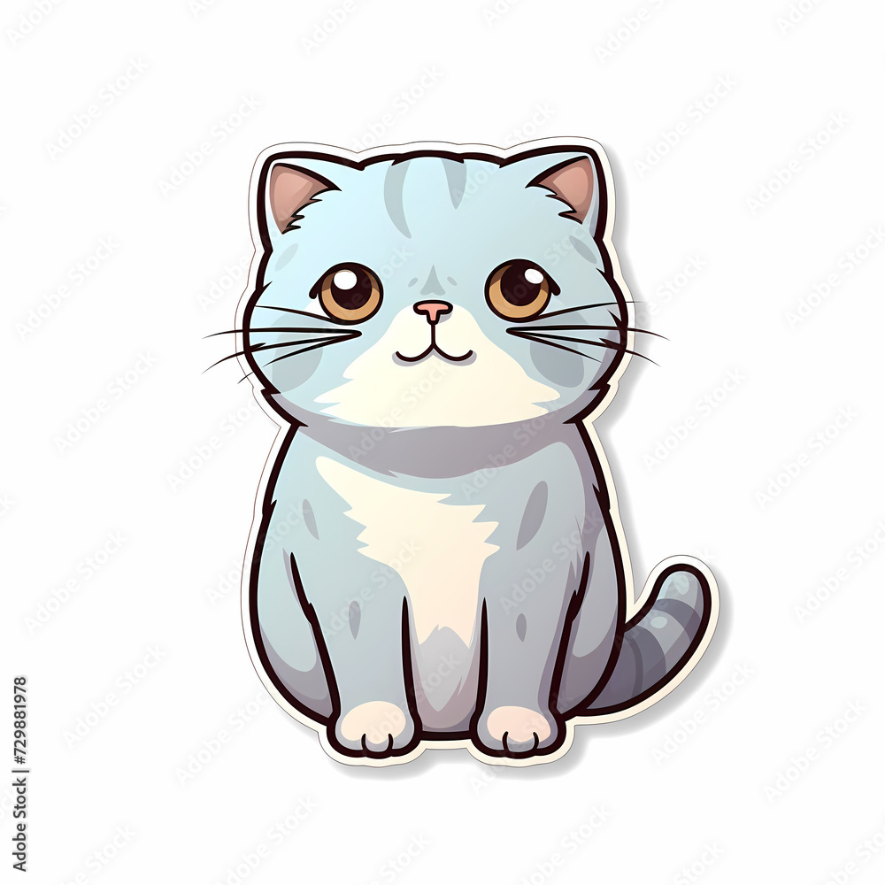 Design sticker cartoon of cat happy funny smile.