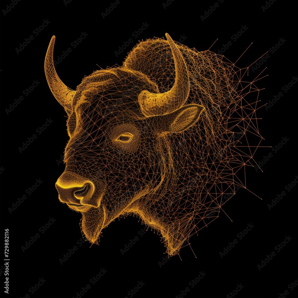 Flat logo bison wireframe style on a black background. Wireframe style. Flat logo bison wireframe style on a black background. Wireframe style.