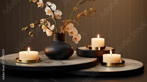 Orchids and Candles on Marble Tray, Elegant Home Decor, Relaxing and Luxurious Atmosphere