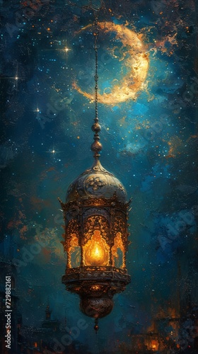 Glowing Lamp Post in the Night Sky A Celestial Celebration of the Full Moon Generative AI © riya