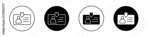 Id Card Icon Set. Identity Membership Information Name Badge Vector Symbol in a black filled and outlined style. Employee Personal Access Sign. photo