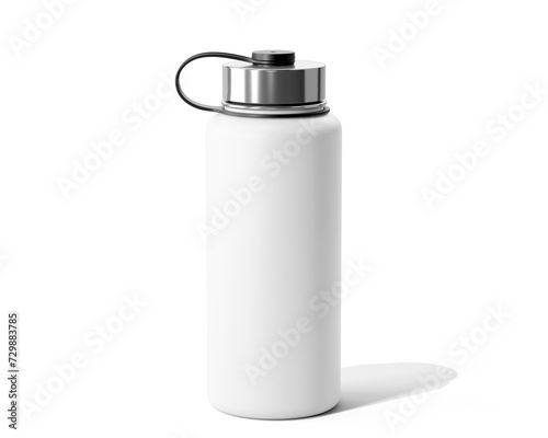 Blank clear white aluminum sport water bottle Packaging Isolated On Transparent Background, Prepared For Mockup, 3D Render.