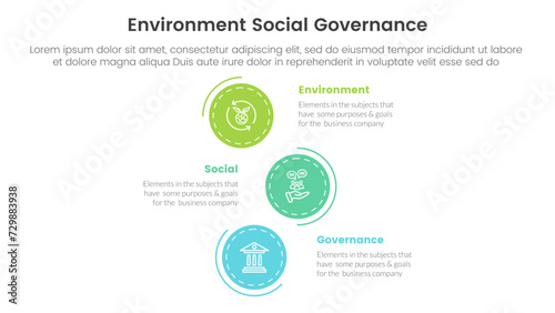 esg environmental social and governance infographic 3 point stage template with vertical stack circle direction for slide presentation