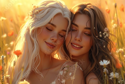 Blondes with Sunflowers A Catchy, Optimized Adobe Stock Title for a Flower-Filled Image Generative AI
