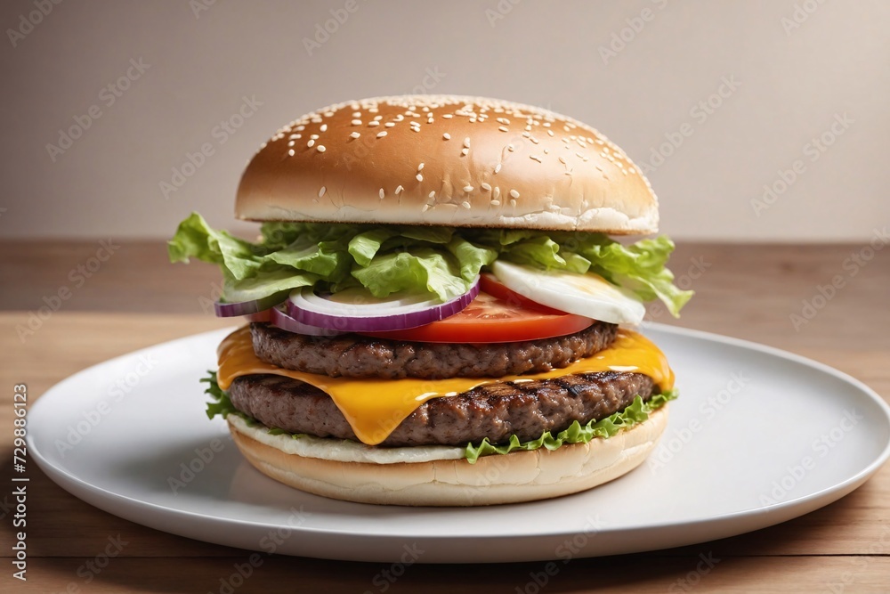 Tempting cheeseburger, with its succulent beef and melted cheese, is irresistible.
