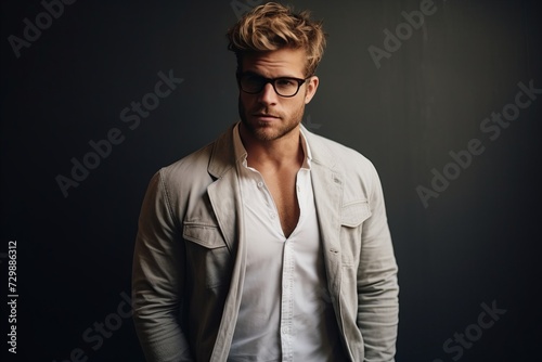 Portrait of a handsome young man in sunglasses. Men's beauty, fashion.