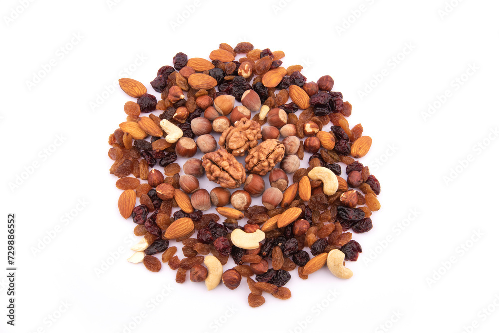 nuts in round composition top shot on white background. raw nuts nuts in round composition top shot on white background. raw nuts