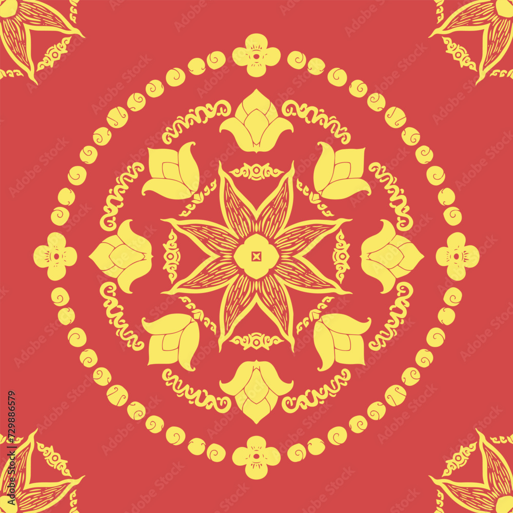 mandala seamless pattern yellow brick color number 12