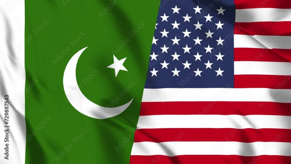 Pakistan and USA Flag waving in loop and seamless animation. American vs Pakistani Flag background. Usa and Pakistan Flag for relation and conflict (United States of America and Pakistan Flag).