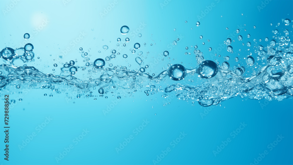 water waves with air bubbles on blue background