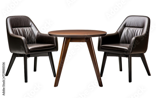 Black chairs with wooden table on a White or Clear Surface PNG Transparent Background.