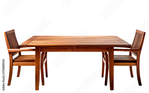 Teak Wood Table and Chairs on a White or Clear Surface PNG Transparent Background.