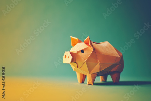 origami pig on a plain colored background © kiatipol
