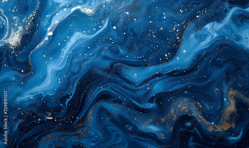 Abstract blue marble texture with silver splashes, Generative Ai Abstract blue marble texture with silver splashes, Generative Ai