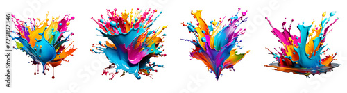 set of rainbow colorful paint splash Isolated on transparent white background,element,Generative Ai