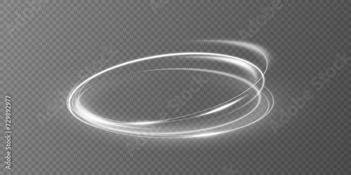Glowing white spiral. Speed ​​abstract lines effect. Rotating shiny rings. Glowing circular lines. Glowing ring trail. Vector.