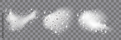 Bath foam isolated on transparent background. Shampoo bubbles texture.Sparkling shampoo and bath lather vector illustration.