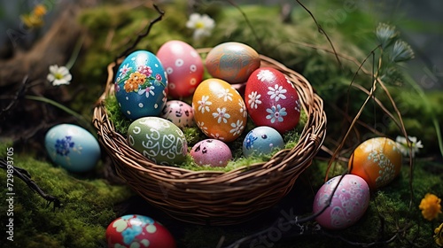 Colorful Easter Eggs Nestled in Nature