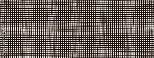 Grunge silhouette of linen sack as seamless pattern. Square mesh blank fabric for handicraft with rough hessian texture. Cotton burlap for cross-stitch embroidery. Monochrome vector illustration