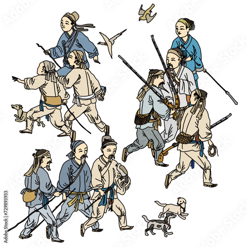  Hunters on a Hunt, korean tranditional illustration.