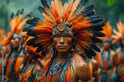 A traditional dance performance from an indigenous tribe, showcasing rich heritage and customs. Concept of preserving indigenous cultures and traditions. Generative Ai. © Sebastian