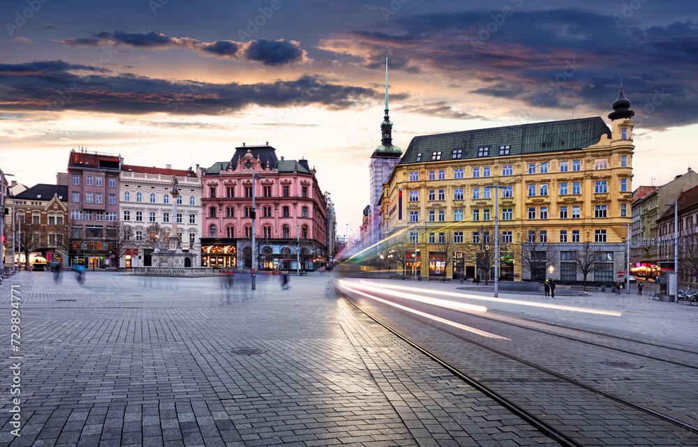 Obraz premium Freedom Square, the main square of Brno in Moravia, Czech Republic at twilight