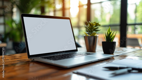 A laptop and financial reports, showcasing digital innovation in finance.