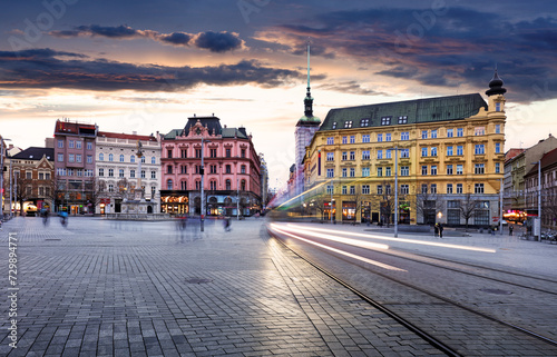 Freedom Square, the main square of Brno in Moravia, Czech Republic at twilight photo
