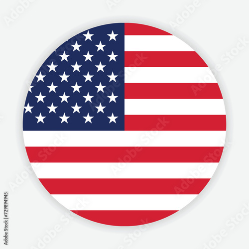 United States national flag vector icon design. United States circle flag. Round of United States flag.  
