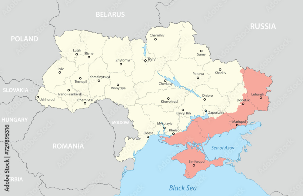Political map of Ukraine 2024 with borders of the regions