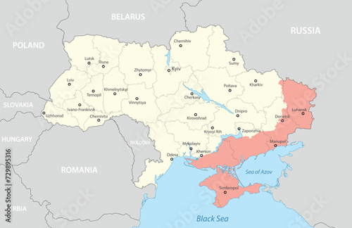 Political map of Ukraine 2024 with borders of the regions