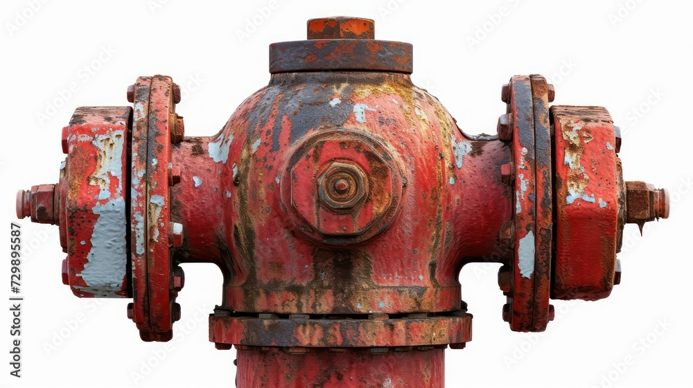 Rusty steel water pump outlet for fireman access on a white background Rusty steel water pump outlet for fireman access on a white background