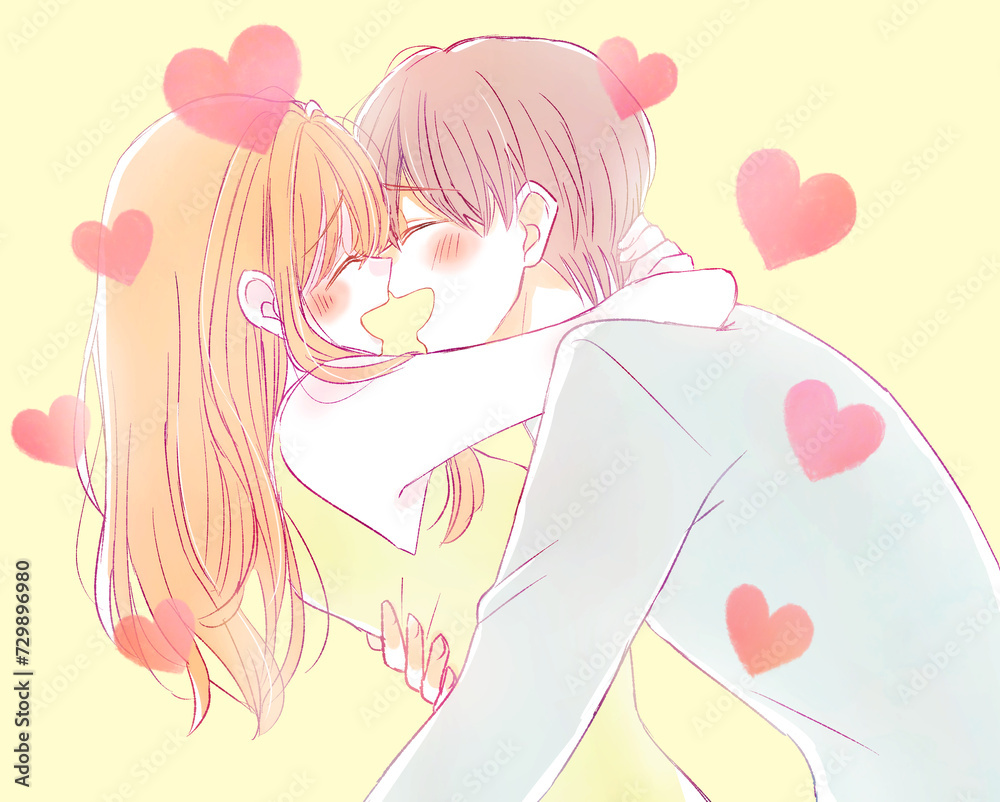 抱き合って笑い合う男女 ハート 抱き合って笑い合う男女 ハート