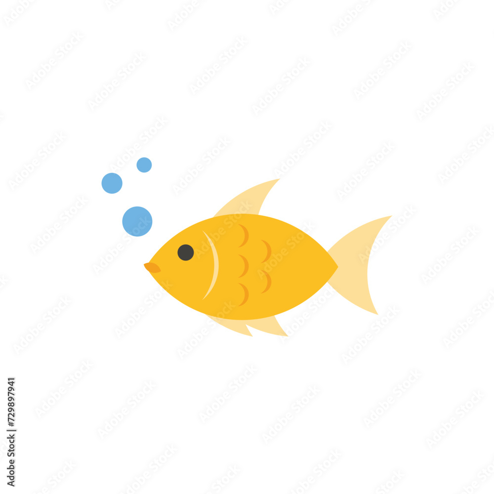 Yellow fish vector illustration, cute fish flat icon Yellow fish vector illustration, cute fish flat icon