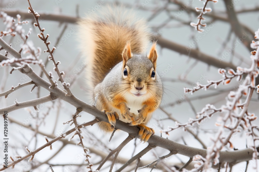 Fototapeta premium squirrel navigating through feathered branches