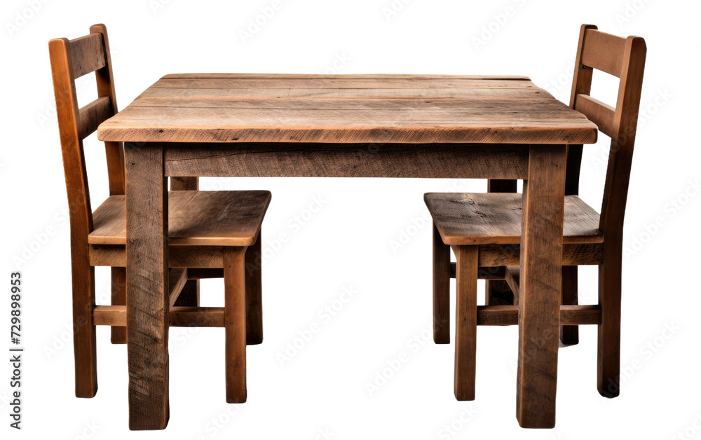 Reclaimed Wood Table with Two chairs on a White or Clear Surface PNG Transparent Background. Reclaimed Wood Table with Two chairs on a White or Clear Surface PNG Transparent Background.